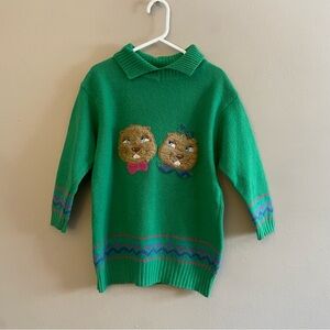 *Rare* Vintage O12 Benetton Wool 3/4 Sleeve Sweater w Chipmunk Characters
